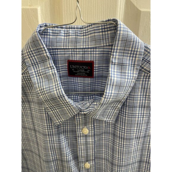 UNTUCKit Durbanville Shirt Large Tall Wrinkle Free Plaid Long Sleeve Blue Slim - Picture 10 of 10